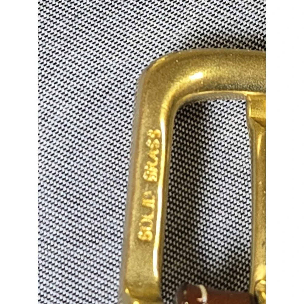 Vtg Lands End Men 32 Woven Cotton Web Leather Belt Brass Buckle Ivy Preppy USA